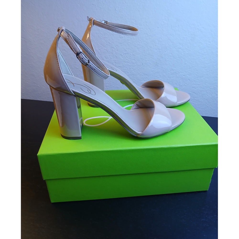 Sam Edelman Robyn Beige Blush Patent Block Heel Sandals Size 8.5 M NEW